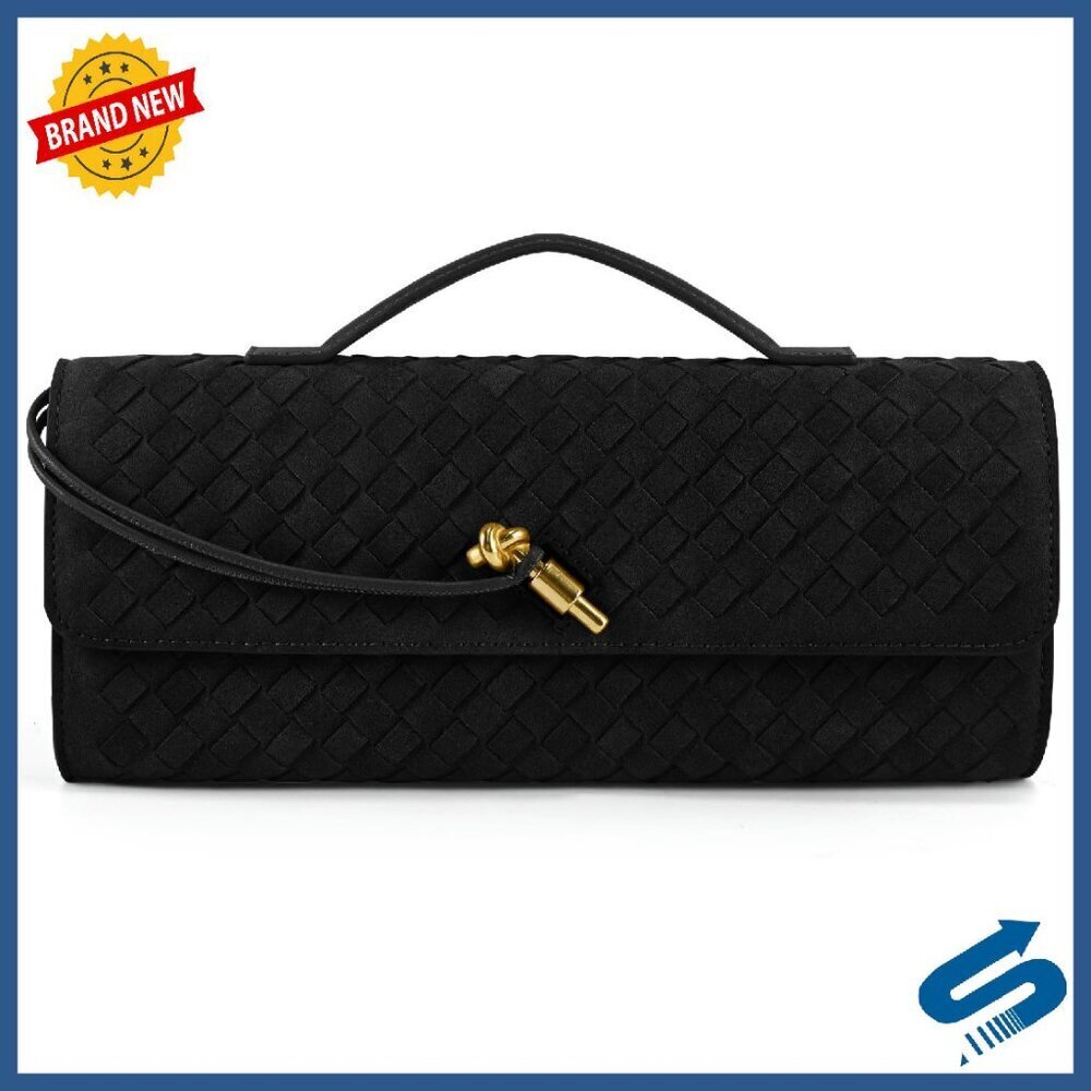 Woven Leather Evening Bag, Adjustable Strap, Formal Satchel Clutch Purse